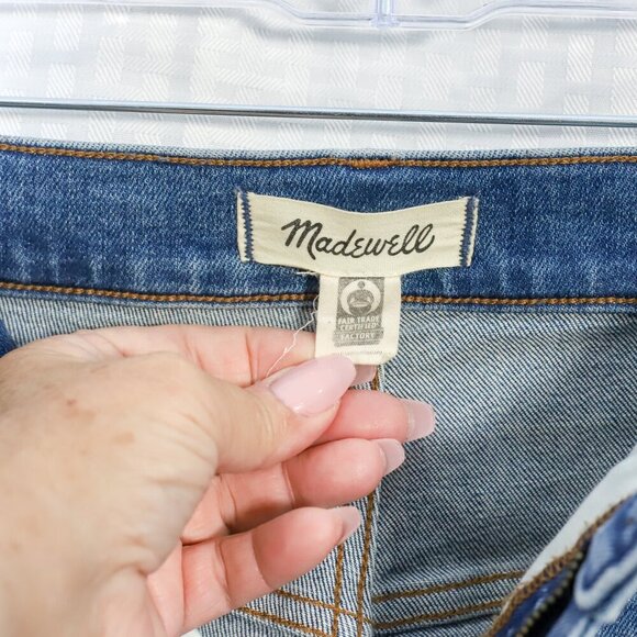 Madewell Kick Out Jeans Women's 32 Mid Rise Raw Hem Flare Stretch Medium Wash - Picture 8 of 13